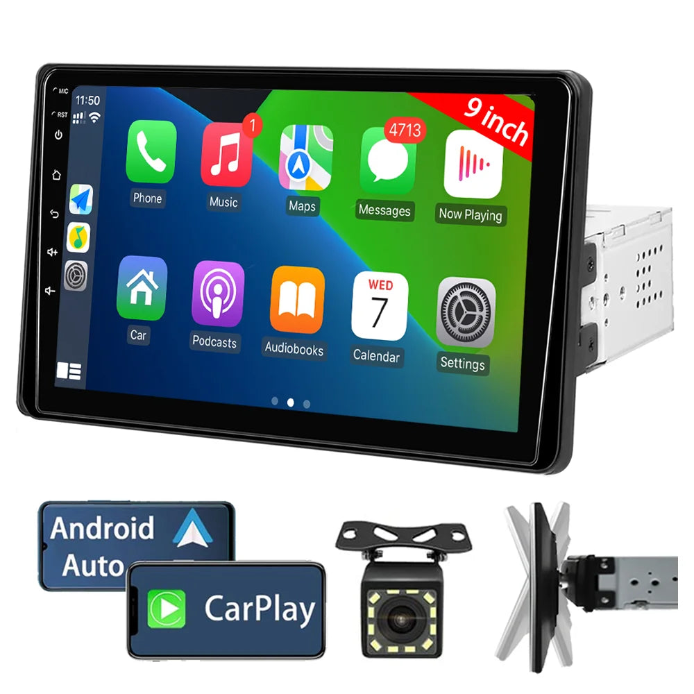 9 Inch Car Stereo Single Din Radio with Apple Carplay and Android Auto,Touch Screen Bluetooth Car Audio with Backup Camera