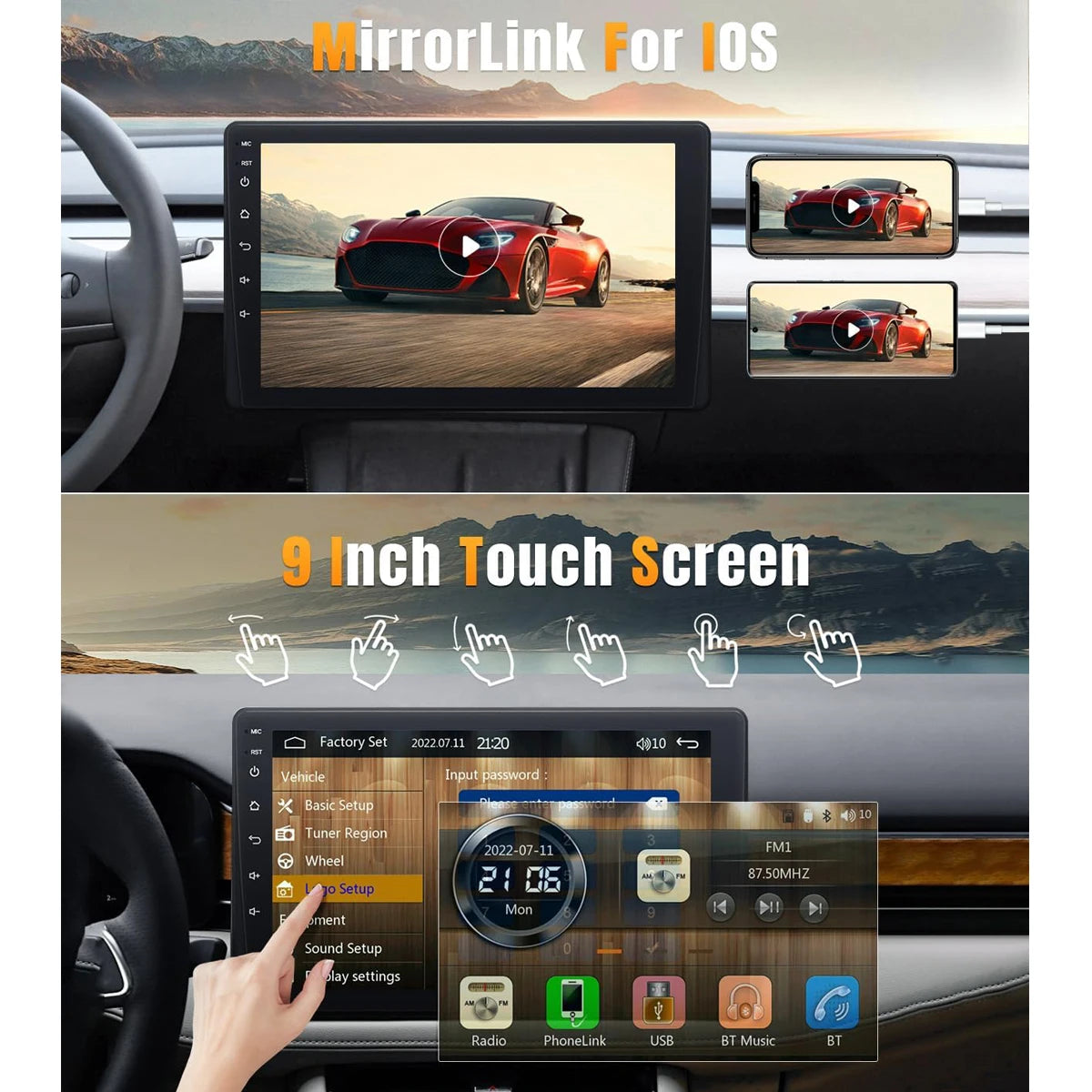 9 Inch Car Stereo Single Din Radio with Apple Carplay and Android Auto,Touch Screen Bluetooth Car Audio with Backup Camera