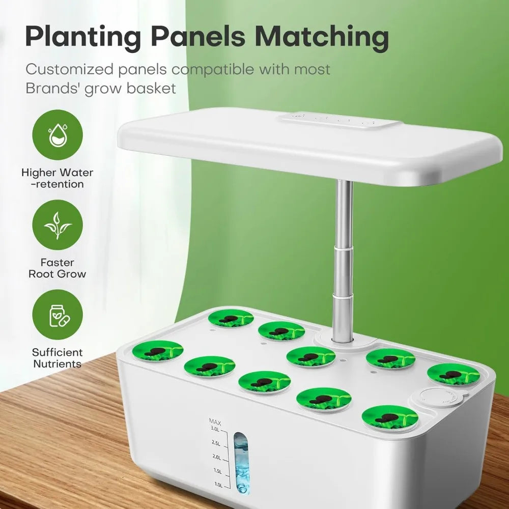 Indoor Garden Hydroponic Planting System, 10 Plant Germination Kits, Hydroponic Planting System Kit with LED Growth Lights