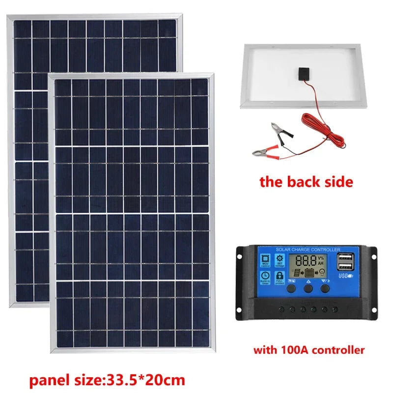 300W/600W Solar Panel Kit Complete 12V Polycrystalline USB Power Portable Outdoor Rechargeable Solar Cell Solar Generator