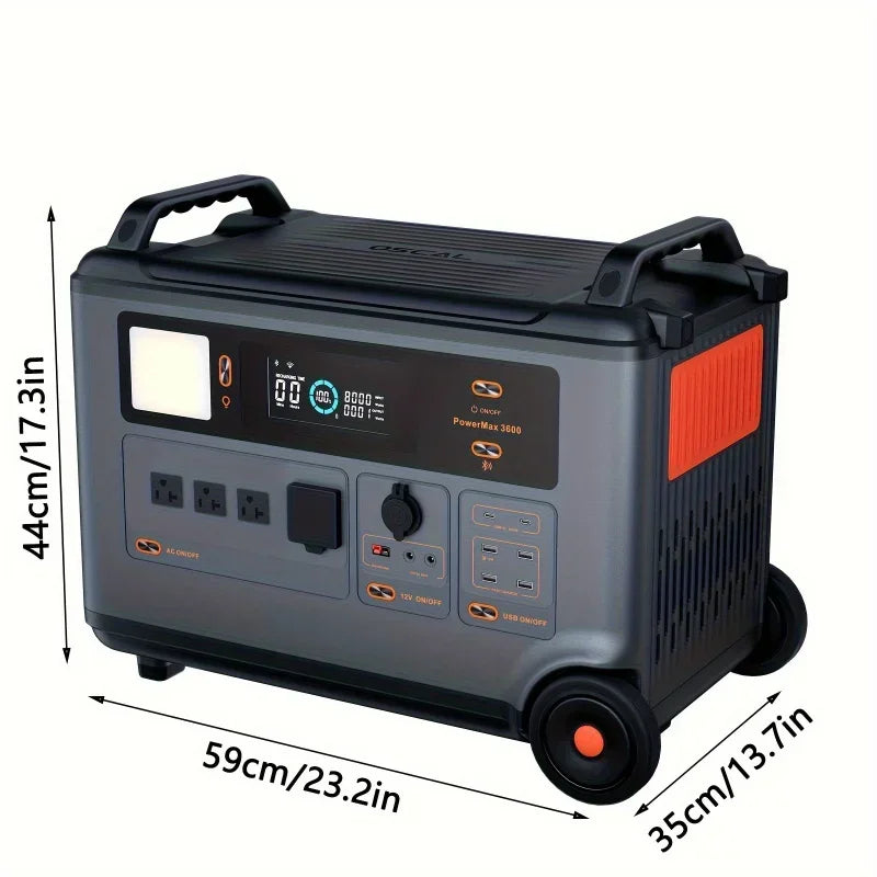 3600Wh Surge 6000W LiFePO4 PowerMax 3600 Portable Power Station, Expandable Solar Generator with 4xAC Outlets, 1.2H Full Charge