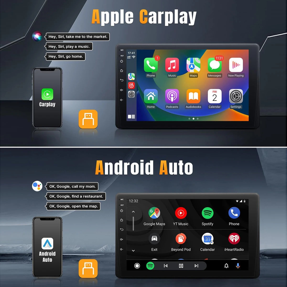 9 Inch Car Stereo Single Din Radio with Apple Carplay and Android Auto,Touch Screen Bluetooth Car Audio with Backup Camera